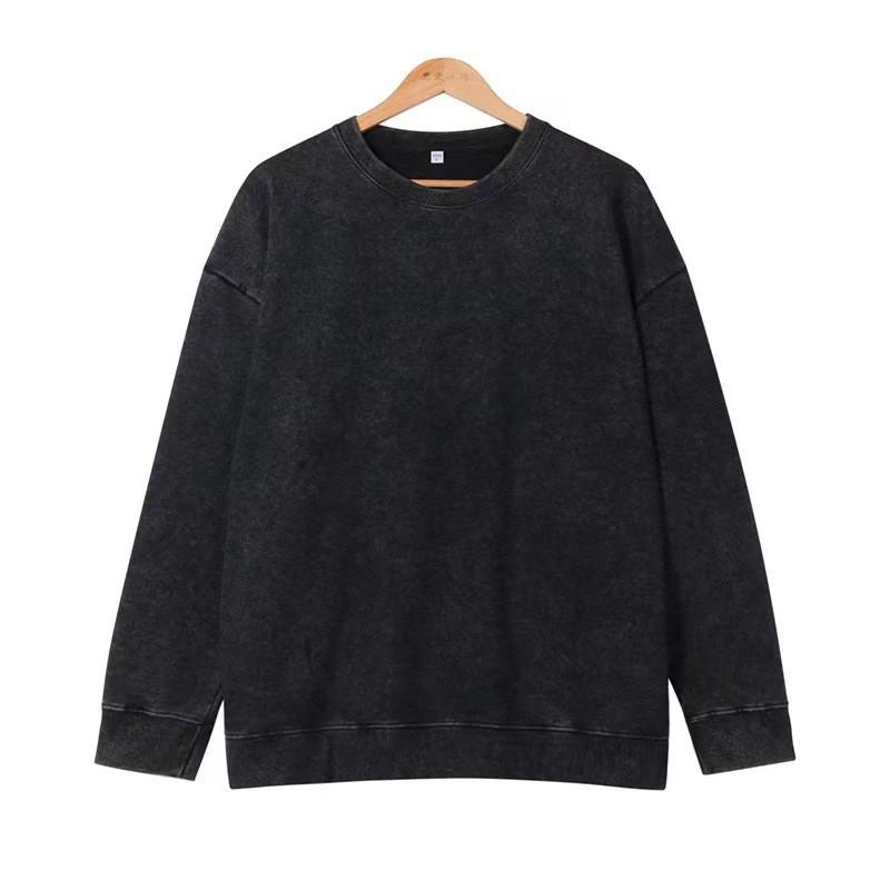 Herren Übergroßes Gewaschenes Baumwoll Rundhals Sweatshirt Lockere Passform Streetwear Herbst Winter Lässiges Oberteil