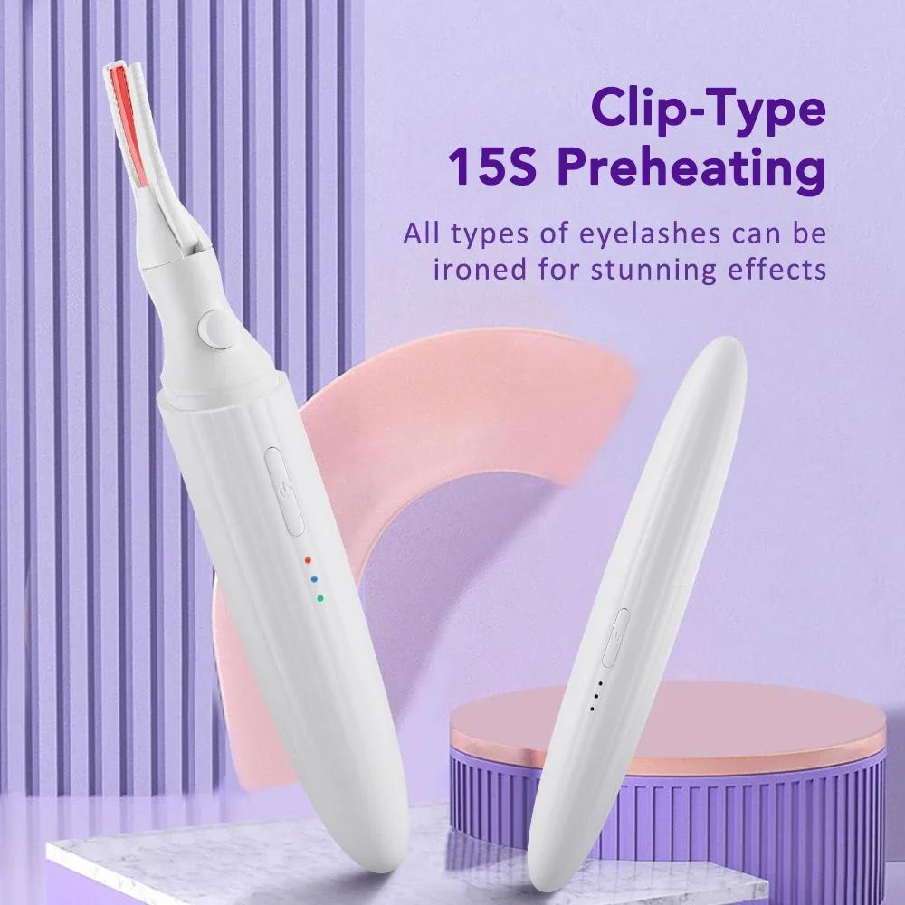 Heated Eyelash Curler Electric 3-Level Temperature Control Long-lasting Curling and Shaping Portable Rechargeable Eyelash Curler
