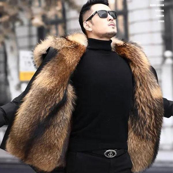 Winter High-end Warmth Imitation Fur Raccoon Fur Liner Mid-length Mink Fur Plus Velvet Thick Mink Casual Men's Clothing Parka Coat