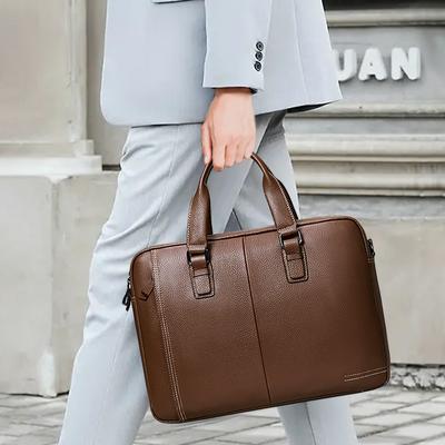 Sac fourre-tout décontracté en cuir véritable pour homme, grande capacité, couche supérieure en cuir de vache, porte-documents d'affaires tendance