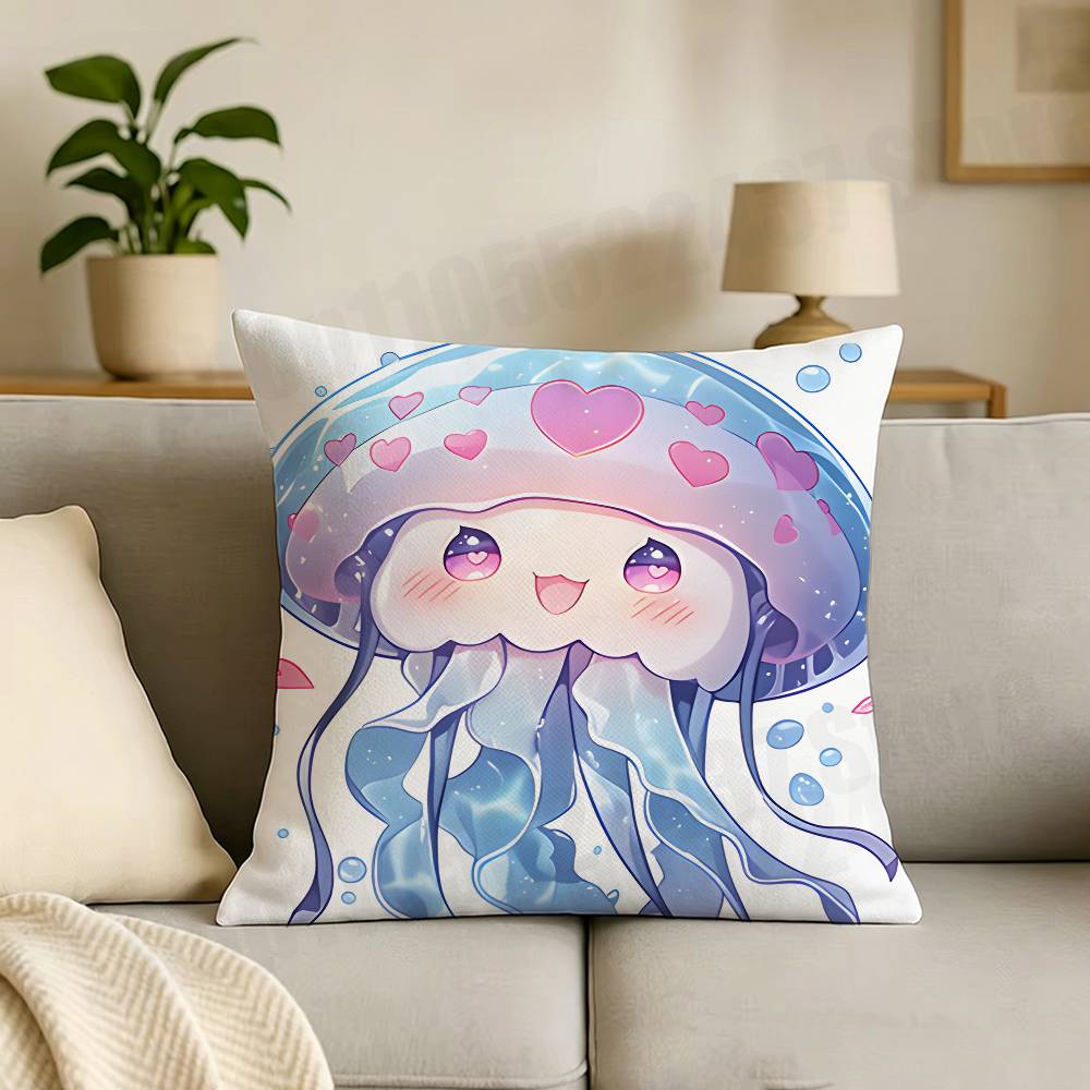 Jellyfish Marine life Cut Print Throw Pillow Cover Square Cushion Case for Living Room Bedroom Decor