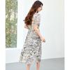High quality 26 year summer V-neck women's mid length skirt dress looks slim, covers belly, slightly chubby, mid length skirt for women