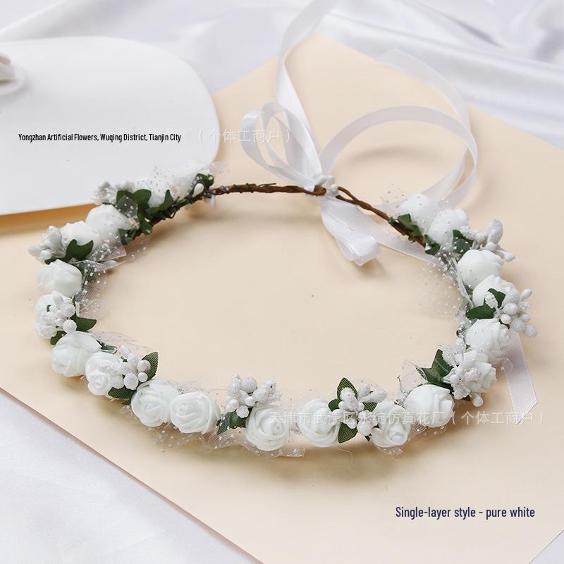 Small PE Rose Flower Headband for Bridesmaid Photography and Decoration