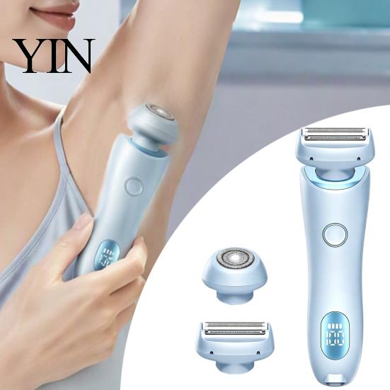 Body Hair Grooming Tool Women Electric Shaver with 2 Heads, Bikini Trimmer Razor LED Display, Removal Epilator for Face Eyebrow Underarms Legs