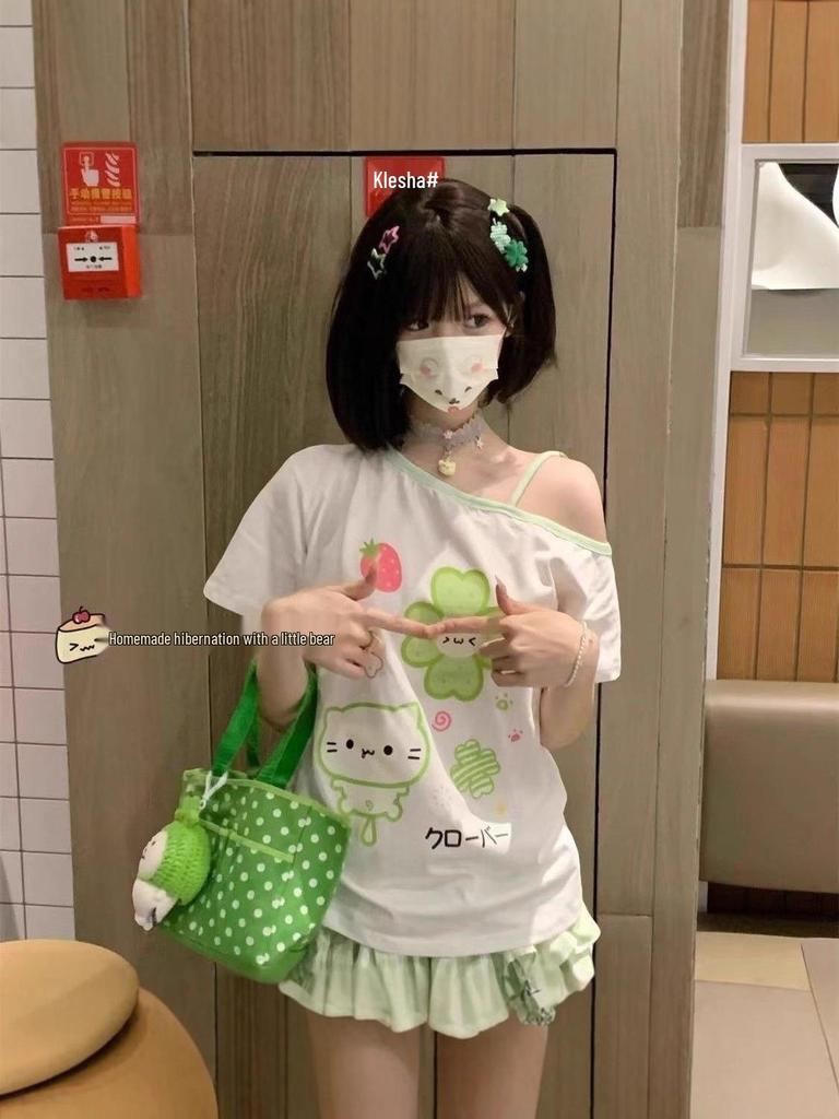 Grün & Weiß Karierter Elastischer Schleifenspitzen-Skort - Niedlich, Vielseitig, Petite, Sommer 2025 Edition