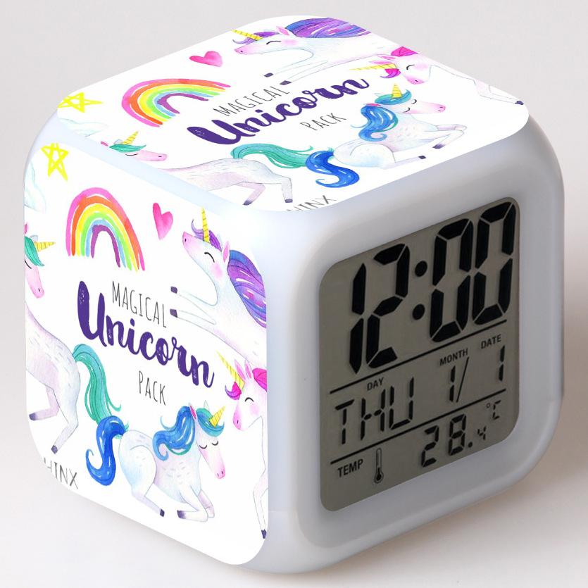 Discoloration Unicorn Alarm Clock Creative Night Light Led Digital Alarm Clocks Student Desk Clock Children's Gifts