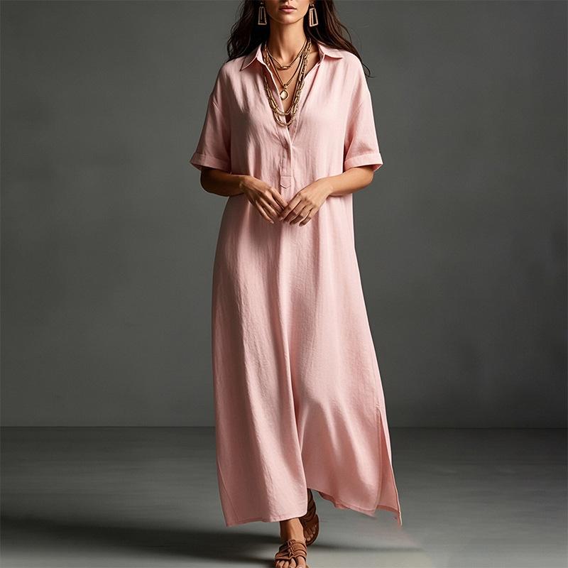 Summer Casual Solid Color Short Sleeve A Line Maxi Dress
