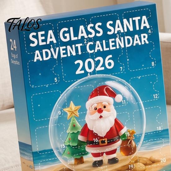 Christmas Tree Hanging Decorations Sea Glass Advent Calendar, 24-Day Acrylic 2D Ornament Set Reusable Holiday Ornaments with Santa Gingerbread