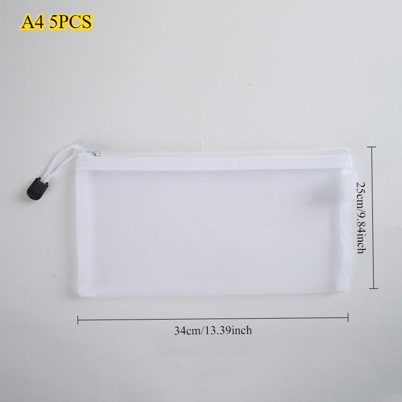 

5-pack mesh zipper pouch set with pen storage - durable nylon A4 file bags suitable for school, office, and travel }