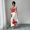 Women's Halter Neck Backless Bodycon Maxi Dress Floral Print Sleeveless Summer Long Dress