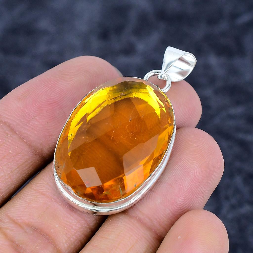 Citrine Gemstone Handmade 925 Sterling Silver Jewelry Pendant 1.85" M-3243