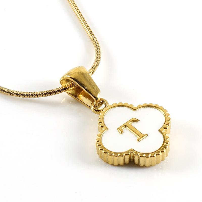Simple 18K Four-leaf Clover Letter Necklace Female Snake Bone Chain Shell Letter Pendant Jewelry 2026