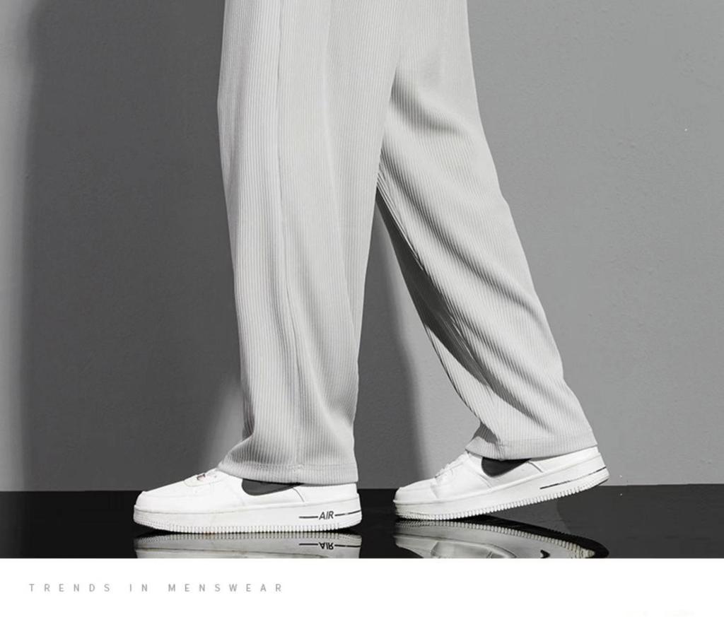Men's Trendy Summer Ice Silk Wide-Leg Pants - Casual, Solid Color, Plus Size, Straight-Leg Sports Style