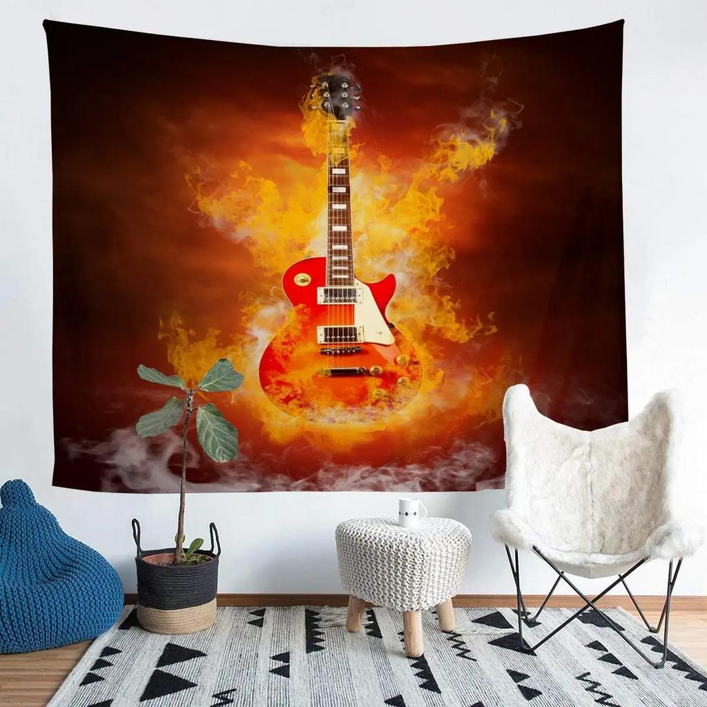 Guitar Music Tapestry Concert Instruments Tapestry Rock Hippie Art Tapestries Wall Hanging Decor for Home Living Bedroom Dorm