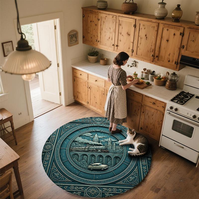 Steam Train,Round Area Rug,Carpet Rug for Living Room Bedroom Sofa Playroom Decor,Non-slip Floor Mat