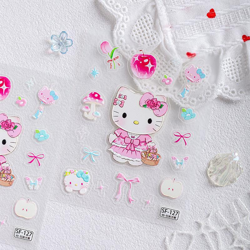 Sky New Cute Hello Kitty Flower Basket Sticker for Phone & Journal DIY Decoration
