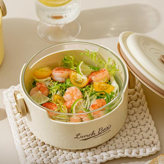 800ML Round Glass Lunch Box with Leakproof Lid Food Grade Dishwasher Microwave Freezer Safe Students Kids Adults Bento Food Snake Container