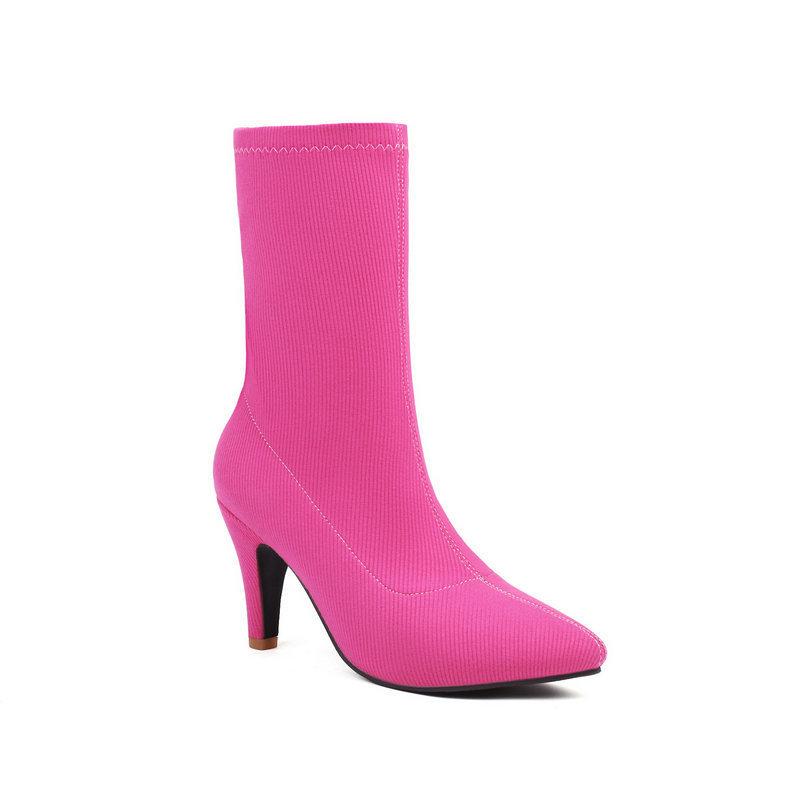 Women's short boots new pointed fashion sleeve thin heel high heel temperament thin elastic short boots large size socks boots