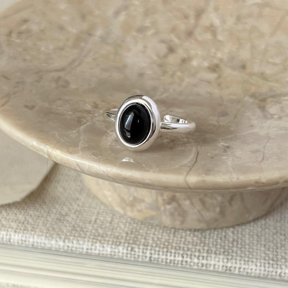 Серебряное кольцо с круглым камнем-глазом, овальное кольцо на палец, эстетичное открытое кольцо, женское Style E