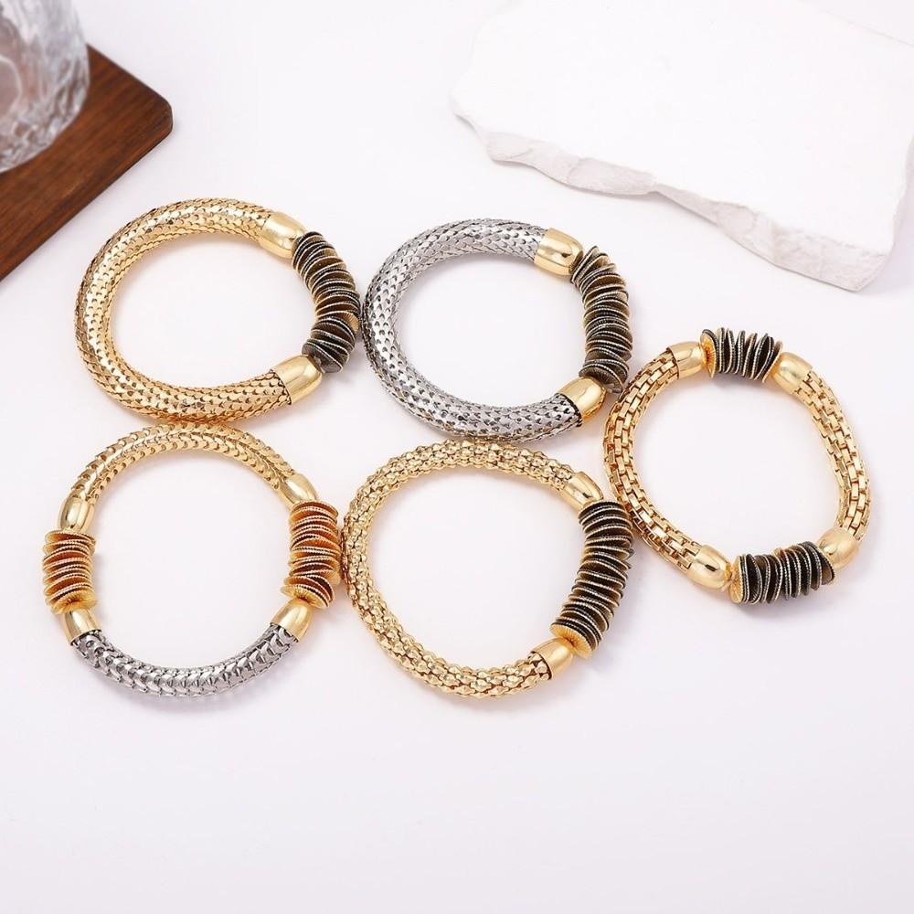 5Pcs Casual Metal Scale Bracelets Heavy-Duty Stackable Bracelets Elastic Bracelets Jewelry Gift