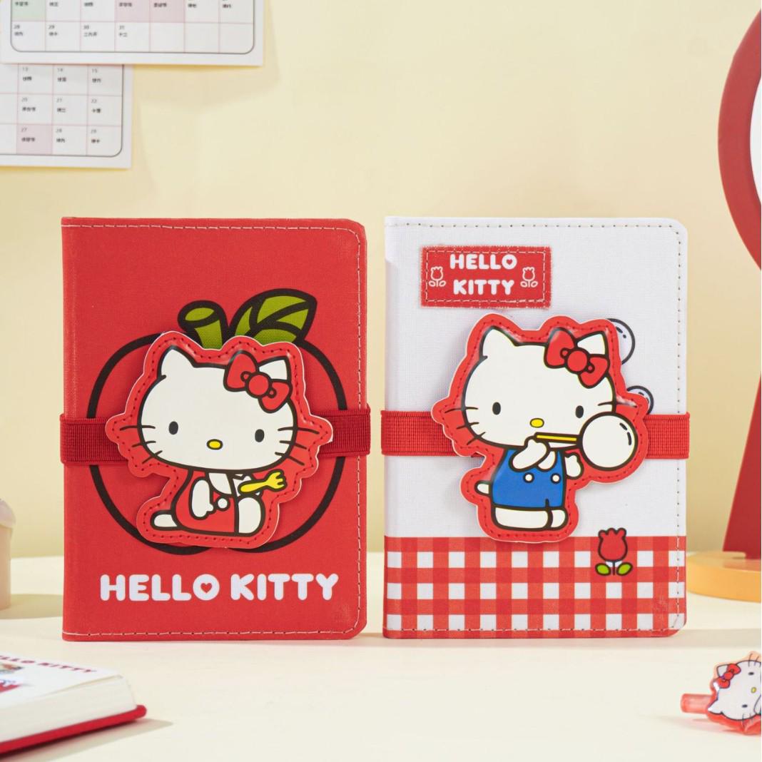 Hello Kitty A6 Hardcover Journal with Cloth Straps - Cute Cartoon Diary and Memo Notes