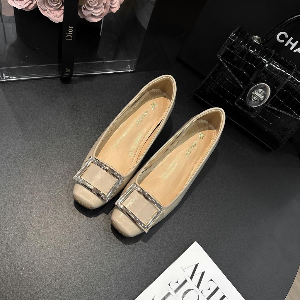 Sheepskin Version~ Inner Height Increase of 6cm French Retro Style Square Head Shallow Mouth Single Shoes Femininity Square Buckle Commuter Mary Jane