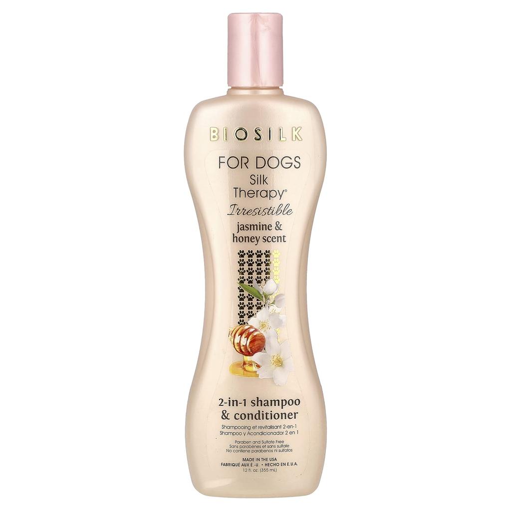 Biosilk, Silk Therapy®, 2-In-1 Shampoo & Conditioner for Dogs, Jasmine and Honey, 12 fl oz (355 ml)
