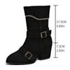 Women's new fashion boots autumn and winter new belt buckle flip large size medium tube pointed Martin boots in stock