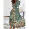 JPNTKY Women's Fashion Autumn Winter Floral Print Long Sleeve V-Neck Casual Dresses