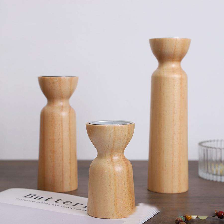 

3PCS Natural Wooden Candlesticks Holders Retro Wedding Candle Holder Stand Festival Party Table Home Decorations