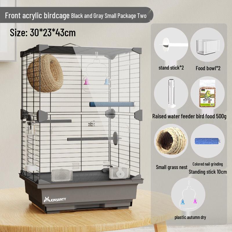 Large Transparent Acrylic Bird Cage with Toilet for Cockatiels and Parrots