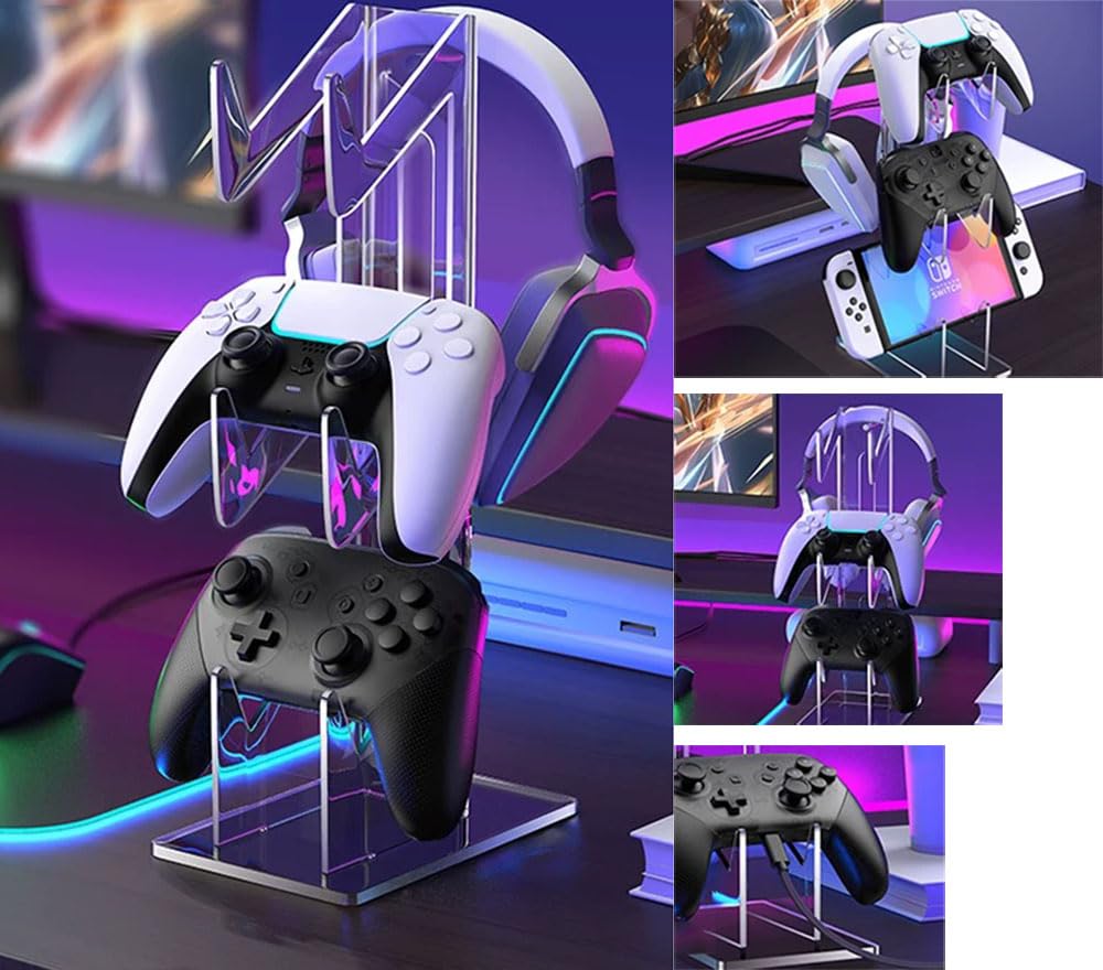 Bombinate Controller Stand Stylish Storage Controller Holder Game Console Storage Rack Game Rack (Transparent Base)
