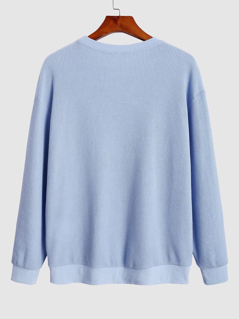 ZAFUL Men's Minimalist Style Solid Color Textured Ribbed Crew Neck Front Pocket Design Pullover Sweatshirt