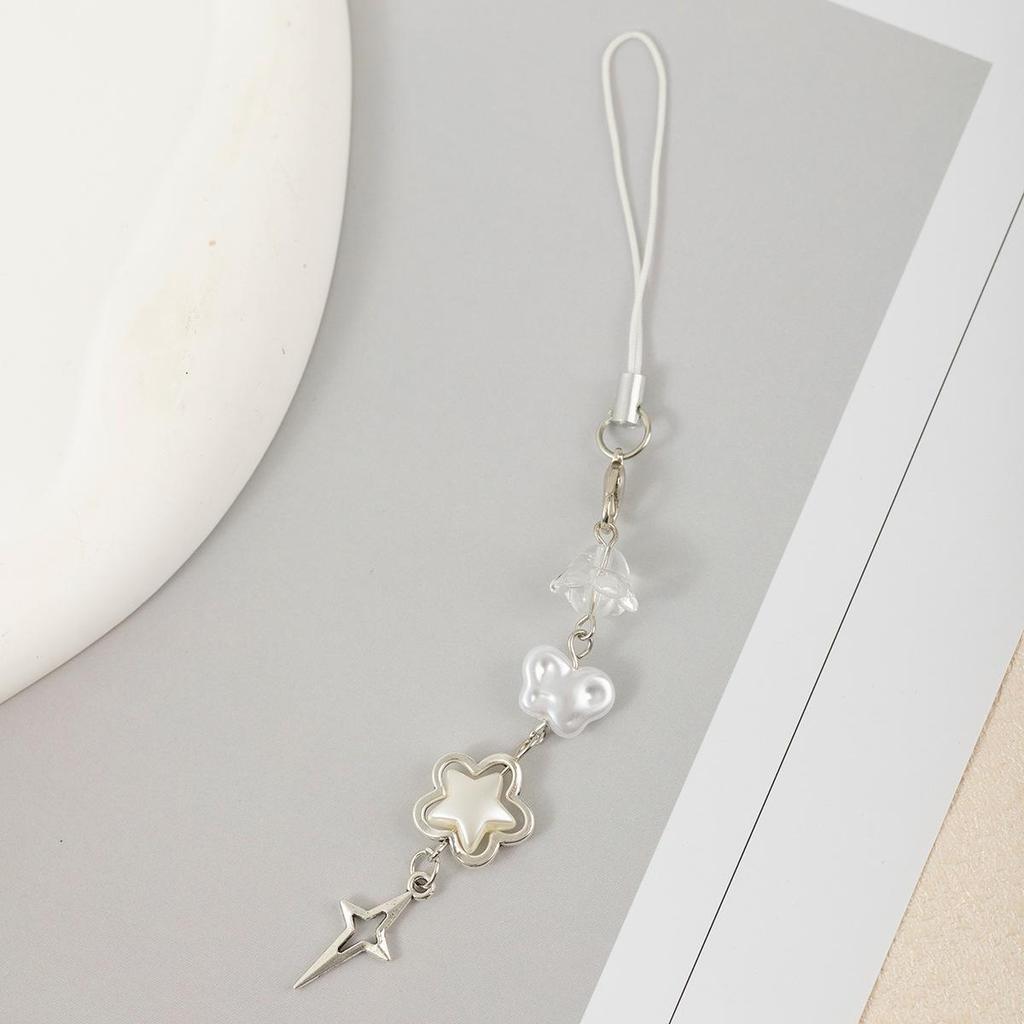 Japanese & Korean Sweet Translucent Beaded Flower Star Phone Charm Pendant USB Decoration