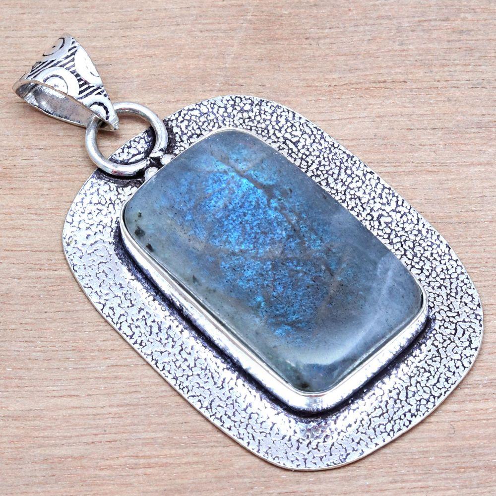 Pendant Blue Fire Labradorite Gemstone Mother's Day Gift Silver Jewelry 2"