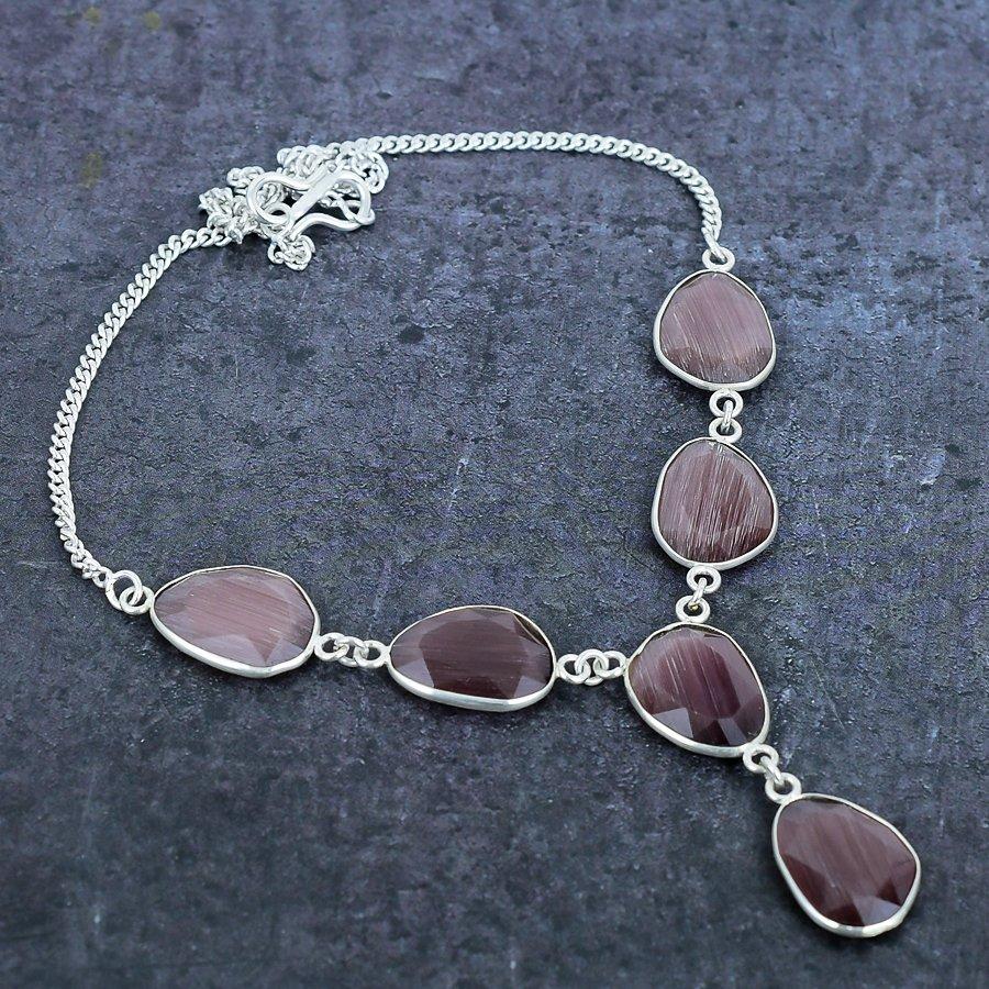 Naturalny Kamień Monalisa Kamień Szlachetny Srebro Próby 925 Biżuteria Naszyjnik 18" s3R61