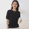 Spring Cotton Knit Short Sleeve Outerwear - Round Neck Loose Fit Solid Color Top