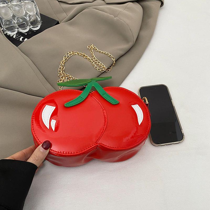 Women's Funny Cherry Shape Shoulder Crossbody Bag Cute Personalized Chain Design Small Purse and Handbag AVE