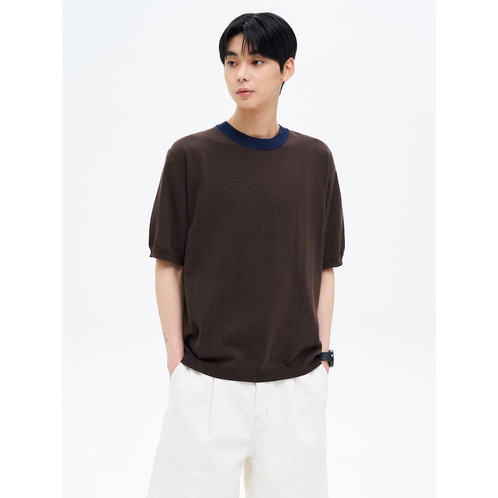 8Seconds Contrast Neckline Round Short Sleeve Knit Brown Dark Brown/M