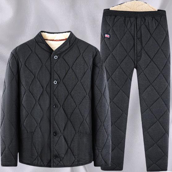 Men's Lamb Wool Coat Set: Thick Cotton-Padded Winter Jacket for Middle-Aged and Elderly, Plus Size Available