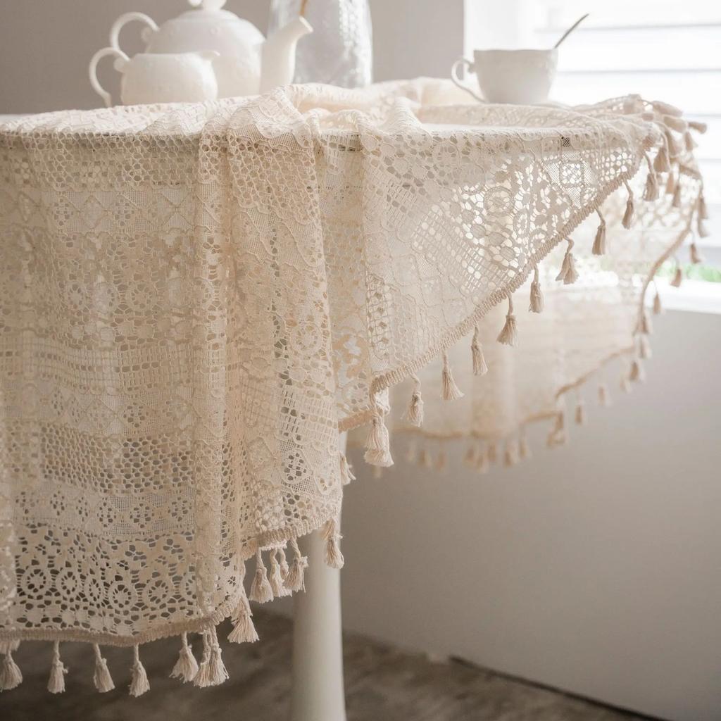 Round Lace Tablecloth 150cm Crochet Wedding Party Decor