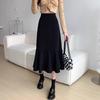Women's Black High-Waist A-Line Fishtail Skirt - New Spring/Autumn, Plus Size, Slimming, Pear-Shaped Design