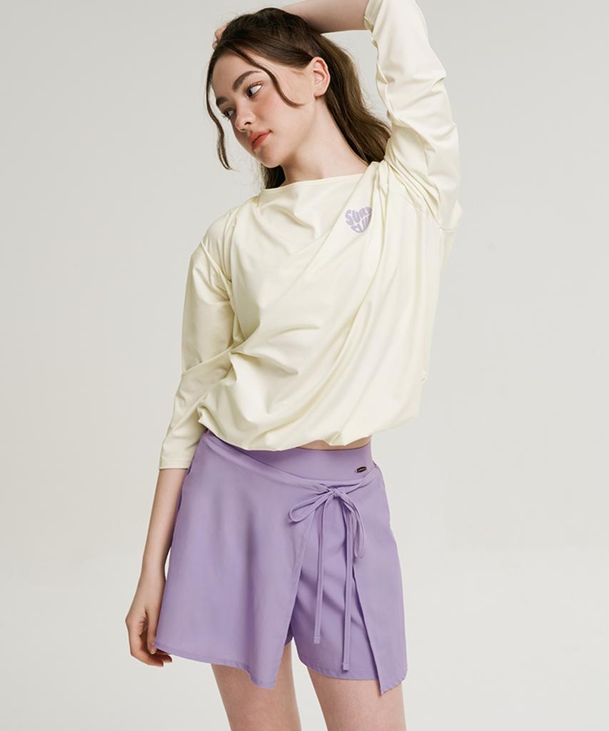 Leijibi [Set] Cotton Candy String Women'S Rash Guard + Wrap Skirt Culottes Coconut