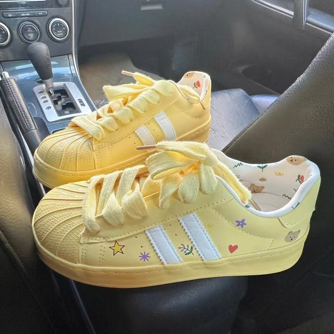 Fashion Shoes Cswo01 Women's Yellow Thick-Soled Flats For Students, Versatile Sports Casual Shoes For Cm