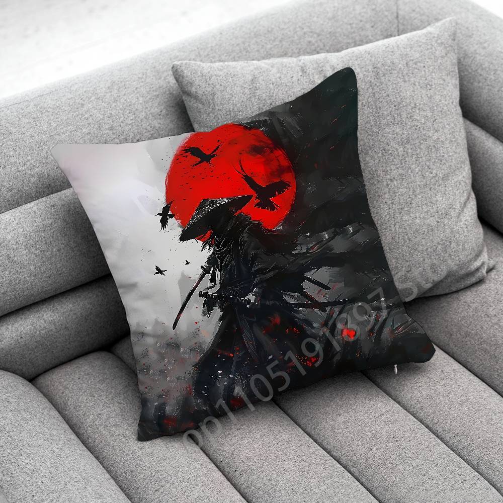 Japanese Bushido Samurai Throw Pillow Case For 55cm 40cm 45*45cm 50cm 30cm Square Office Cushion Cover