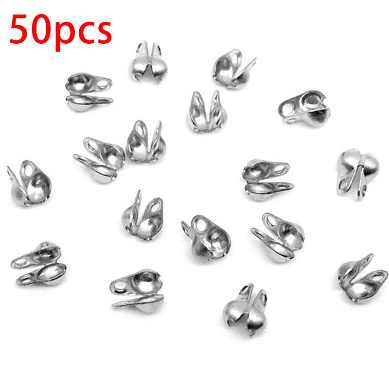 50pcs 100pcs Gold Color Fitting Stainless Steel Ball Chain Calotte Crimp Beads Connectors End Clasp DIY Bracelet Necklace Making