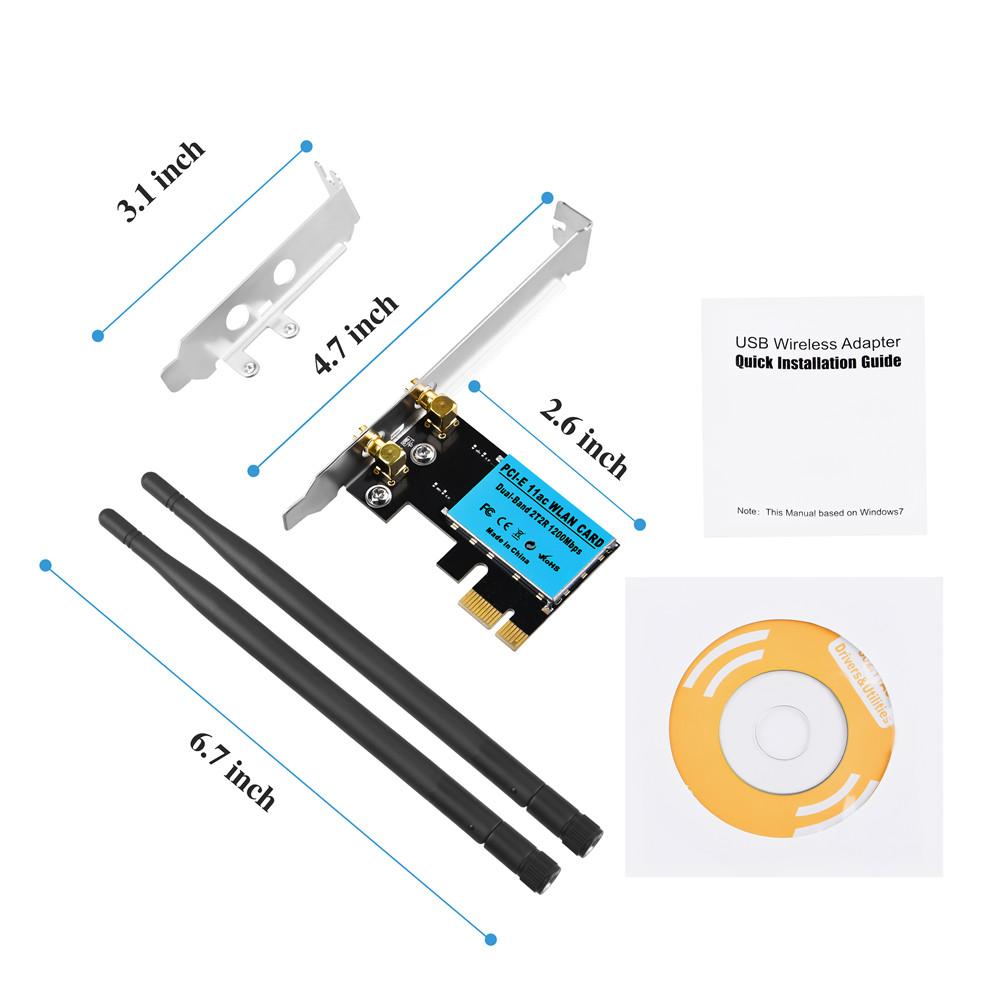 2.4G/5G Dual Band 1200Mbps PCI-E Wireless WiFi Card Network Adapter for Desktop