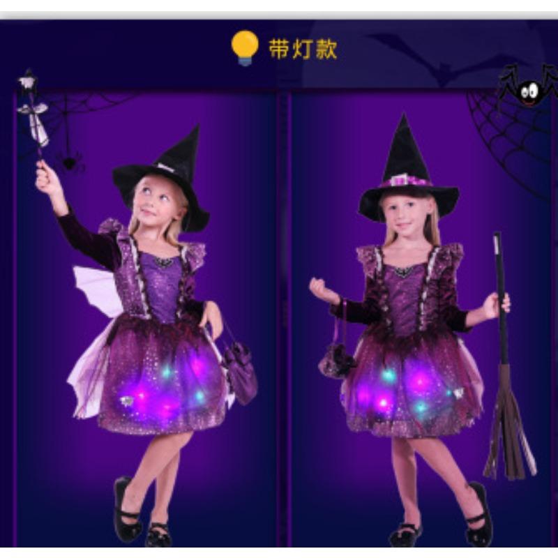 Children's Halloween costumes, girls cos masquerade show witch princess dress, little witch show costume lamp costume