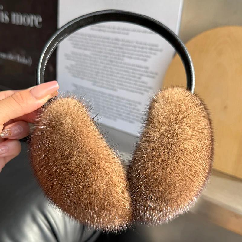 

Новые Зимние Роскошные Женские Теплые Настоящие Натуральные Норковые Меховые Наушники Уличная Мода Норковые Меховые Наушники Девушка Зимняя Защита Ушей кофейный