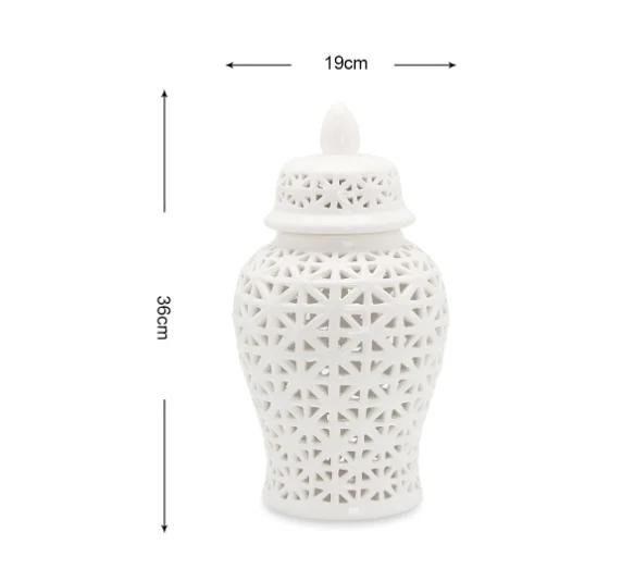 Modern Dried Flower Vase Hollow Ceramic Ginger Jar Desktop Storage Jar with Lid Home Decoration Flower Arrangement Accessories